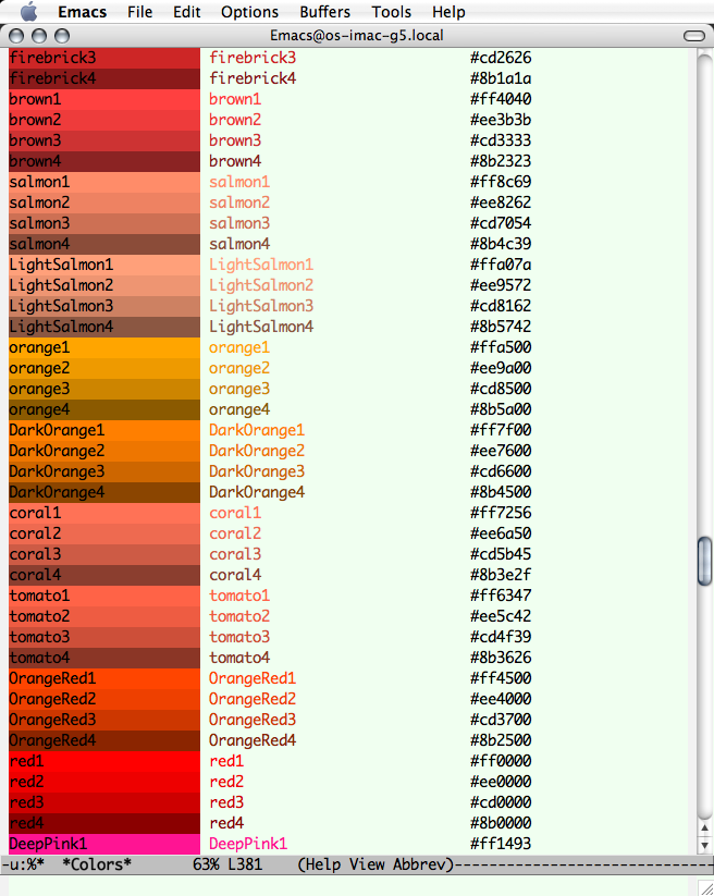 emacs showing colors